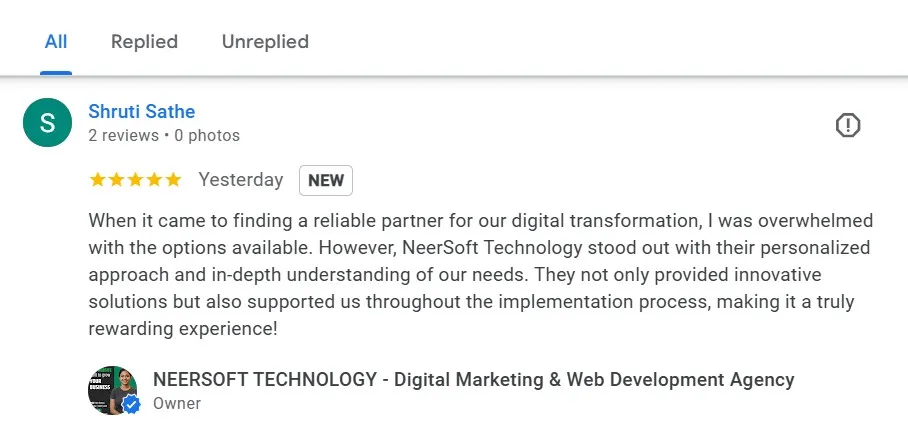NeerSoft Google review by clients in Pune for WordPress website development, wordpress website designer in pune.